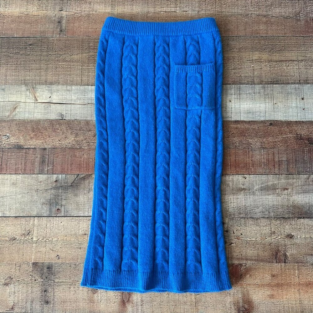 Cable Knit Midi Skirt In Bright Blue With Pocket Detail Size M Chartou